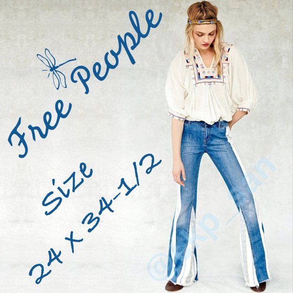 Rare Free People Danica Mid Rise Flare in Blue Sz 24